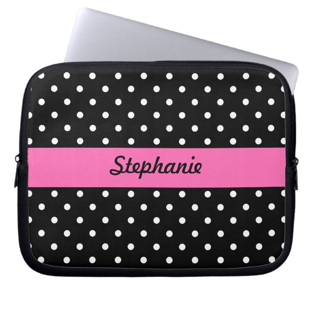 Protection Pour Ordinateur Portable Motif de points Polka blanc et noir (Devant)