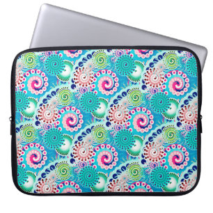 Protection Pour Ordinateur Portable Motif de tourbillon fractal, turquoise, rose, mult