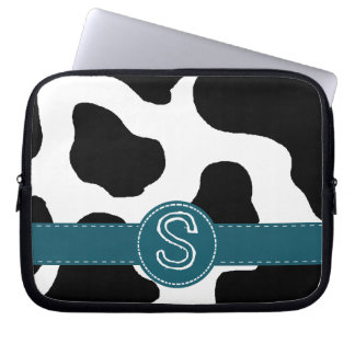 Protection Pour Ordinateur Portable Motif de vache laitière avec Teal et le monogramme