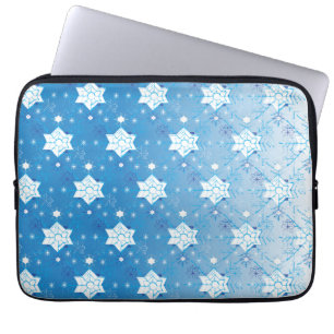 Protection Pour Ordinateur Portable Motif des flocons de neige bleu et blanc d'hiver