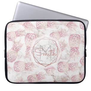 Protection Pour Ordinateur Portable Motif en marbre d'ananas rose en or géométrique