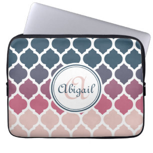 Protection Pour Ordinateur Portable Motif en treillis marocain rose monogramme
