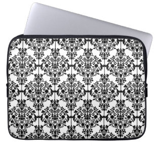 Protection Pour Ordinateur Portable Motif floral blanc noir Girly de damassé
