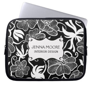 Protection Pour Ordinateur Portable Motif floral noir et blanc élégant moderne