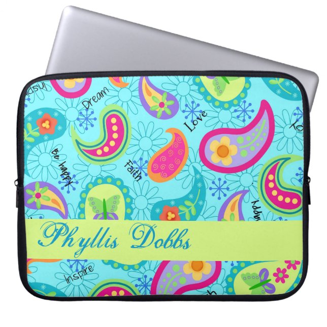 Protection Pour Ordinateur Portable Motif graphique Turquoise Blue Modern Paisley (Devant)