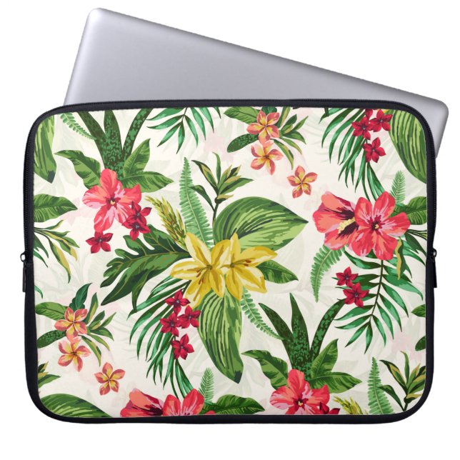 Protection Pour Ordinateur Portable Motif Hibiscus Rose Et Jaune (Devant)