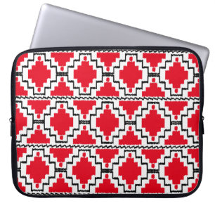 Protection Pour Ordinateur Portable Motif Ikat Aztec - Rouge, Noir et Blanc