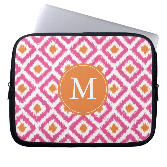 Protection Pour Ordinateur Portable Motif Ikat rose monogramme (Devant)
