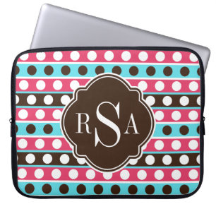 Protection Pour Ordinateur Portable Motif Monogramme de points et de rayures colorés