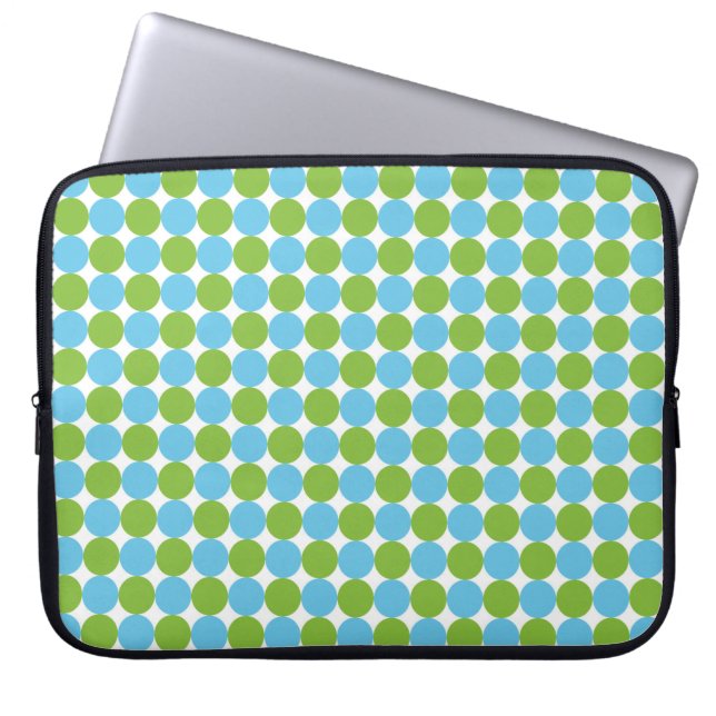 Protection Pour Ordinateur Portable Motif pois bleu et vert (Devant)