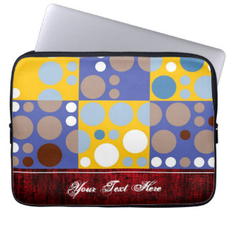 Protection Pour Ordinateur Portable Motif Pois rétro coloré. Bordure rouge foncé