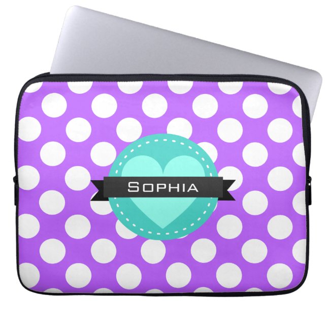 Protection Pour Ordinateur Portable Motif Polka bleu violet (Devant)