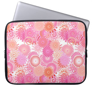Protection Pour Ordinateur Portable Motif tourbillon fractal, nuances de rose et de co