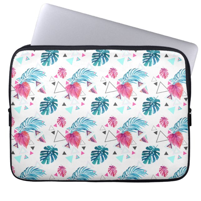 Protection Pour Ordinateur Portable Motif triangulaire de feuilles tropicales (Devant)