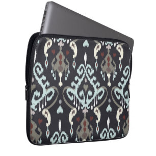 Protection Pour Ordinateur Portable Motif tribal d'ikat noir bleu-clair moderne chic