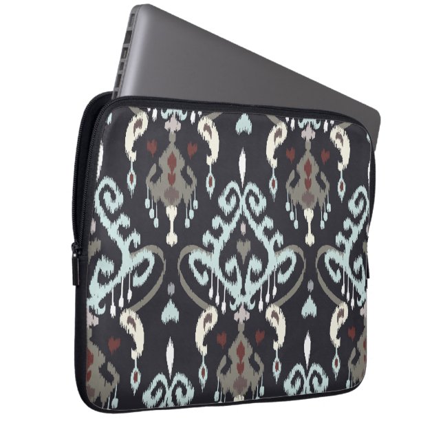 Protection Pour Ordinateur Portable Motif tribal d'ikat noir bleu-clair moderne chic (Devant droit)