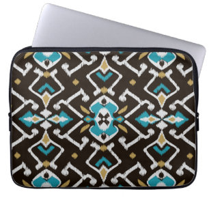 Protection Pour Ordinateur Portable Motif tribal d'ikat turquoise noir géométrique