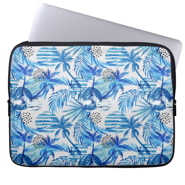 Protection Pour Ordinateur Portable Motif tropical bleu lumineux d'aquarelle (Devant)