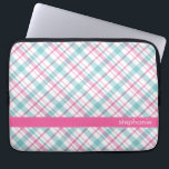 Protection Pour Ordinateur Portable Motif turquoise et rose de plaid<br><div class="desc">Conception personnalisée par motif élégant de plaid et chic.</div>