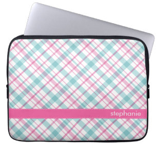 Protection Pour Ordinateur Portable Motif turquoise et rose de plaid