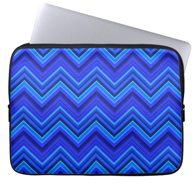 Protection Pour Ordinateur Portable Motif zigzag rayures bleues (Devant)