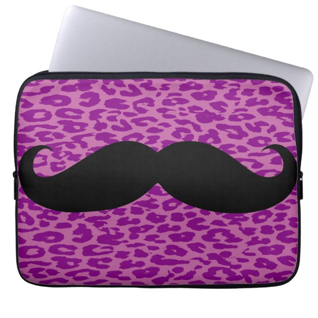 Protection Pour Ordinateur Portable Moustache noire sur Empreinte de léopard (Devant)