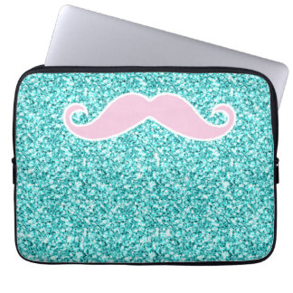 PROTECTION POUR ORDINATEUR PORTABLE MOUSTACHE ROSE GIRLY SUR L'EFFET TURQUOISE DE