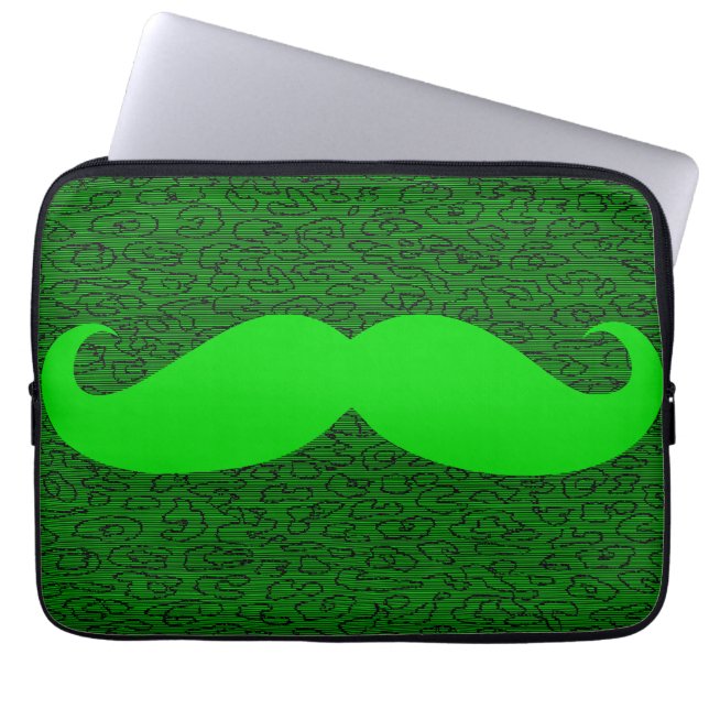 Protection Pour Ordinateur Portable Moustache verte drôle (Devant)