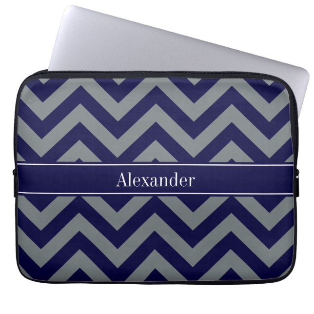 Protection Pour Ordinateur Portable Navy, Charcoal LG Chevron Navy Blue Name Monogram (Devant)
