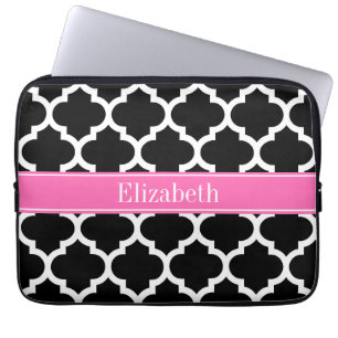 Protection Pour Ordinateur Portable Noir Blanc Marocain #5 Hot Rose #2 Nom Monogramme