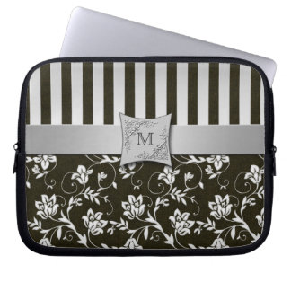 Protection Pour Ordinateur Portable Noir, douille rayée florale d'ordinateur portable