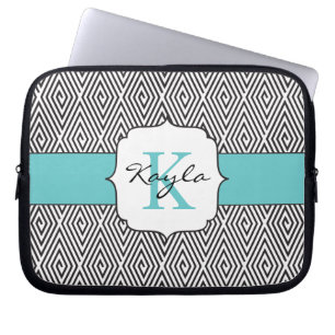 Protection Pour Ordinateur Portable Noir et blanc tourbillonne le monogramme de bleu