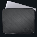 Protection Pour Ordinateur Portable Noir Metallic Design Aluminium brossé Look 2<br><div class="desc">Elégant look d'aluminium brossé design métallique simple et délicat 2. monogramme personnalisé et optionnel. Disponible sur d'autres produits</div>