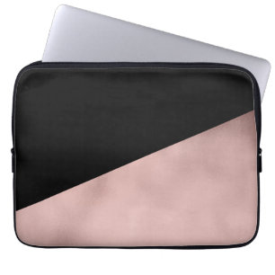 Protection Pour Ordinateur Portable noir rose d'or de faux moderne élégant géométr