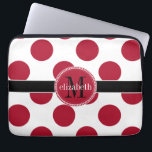 Protection Pour Ordinateur Portable Noir rouge Gros Polka Dot Monogramme<br><div class="desc">De grands pois audacieux offrant un look moderne sur un motif classique dans une variété de combinaisons de couleurs pour vous à monogramme avec votre prénom et dernier initial. Créé par Holiday Hearts Designs pour HHTrendyCases. Montré ici en rouge baie foncé,  noir et blanc.</div>