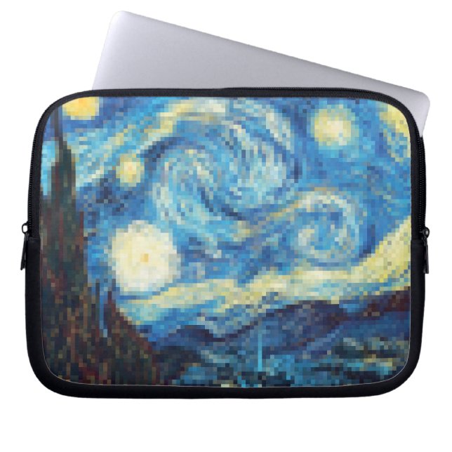 Protection Pour Ordinateur Portable Nuit étoilée Pixellée par Van Gogh (Devant)