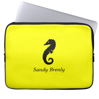 Protection Pour Ordinateur Portable Ocean Glow_Hippocampe noir sur jaune_personnalisé