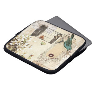 Protection Pour Ordinateur Portable oiseau français vintage moderne de cage à oiseau