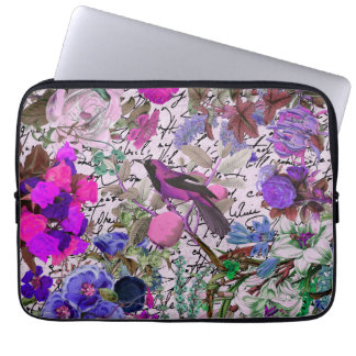 Protection Pour Ordinateur Portable Oiseau rose et pourpre vintage et floral et