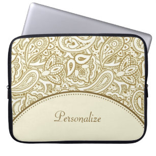 Protection Pour Ordinateur Portable Or de luxe et ivoire Paisley Damask avec nom