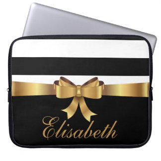 Protection Pour Ordinateur Portable Or personnalisé, noir gras rayures doré BOW