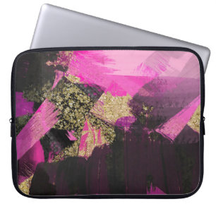 Protection Pour Ordinateur Portable Pailleté Or Noir Rose Pinceau Moderne Glam Grunge