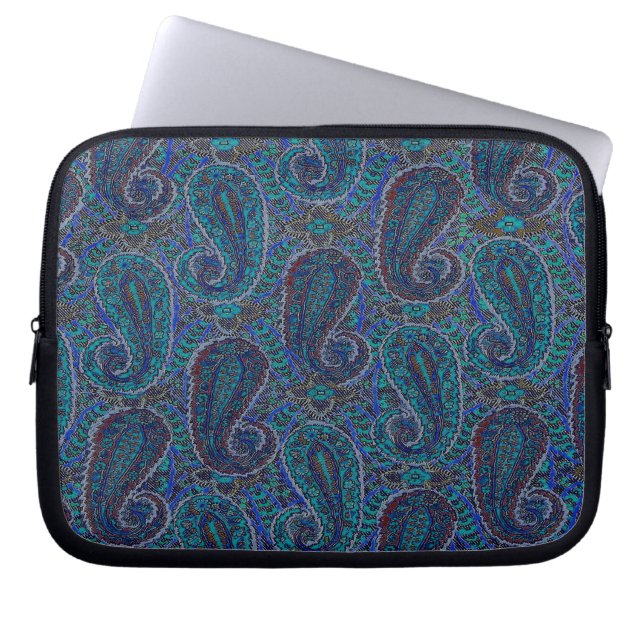 Protection Pour Ordinateur Portable Paisley Blue Indian Boho Motif (Devant)