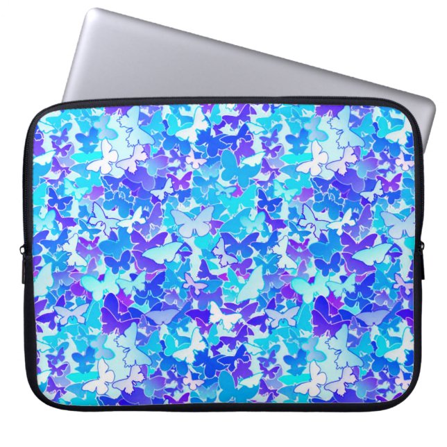 Protection Pour Ordinateur Portable Papillons, bleu, turquoise, lavande (Devant)