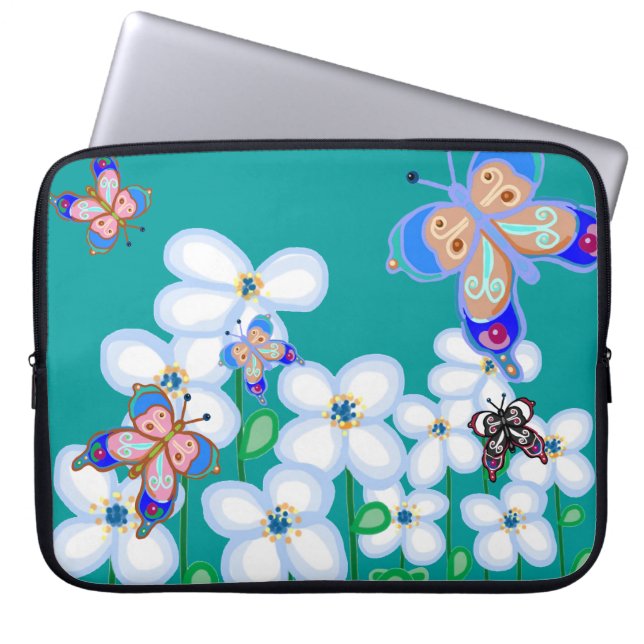 Protection Pour Ordinateur Portable Papillons et fleurs (Devant)