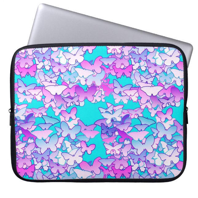 Protection Pour Ordinateur Portable Papillons, violet et turquoise (Devant)