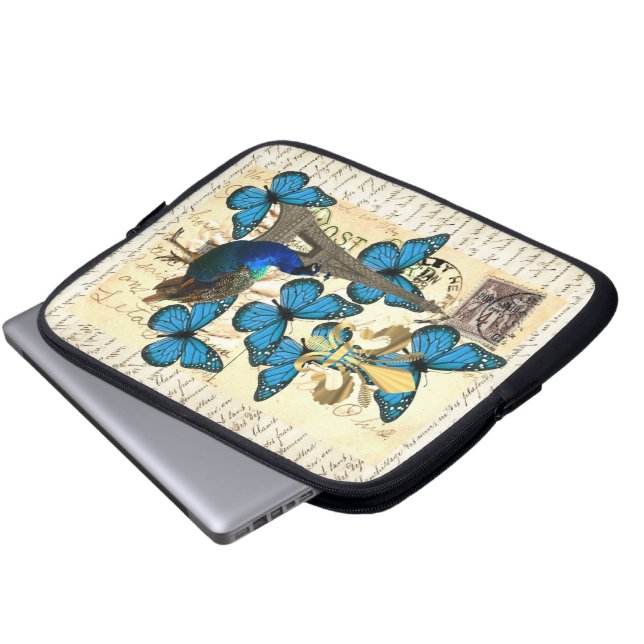 Protection Pour Ordinateur Portable Paris, paon et papillons (Devant bas)