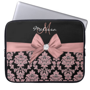 Protection Pour Ordinateur Portable parties scintillant d'or rose noir Damas, Bow, Dia