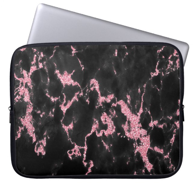 Protection Pour Ordinateur Portable Parties scintillant Noire Et Rose (Devant)