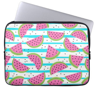Protection Pour Ordinateur Portable Pastèque au néon sur le motif de rayures